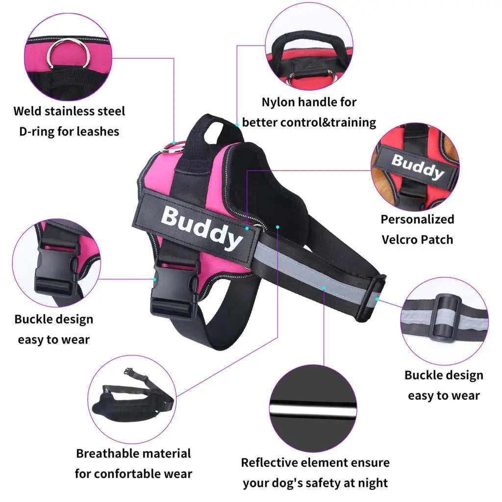 Customized Reflective Dog Harness with ID Patch – No-Pull, Breathable & Adjustable Outdoor Vest