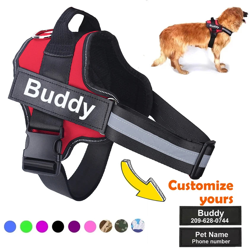 Customized Reflective Dog Harness with ID Patch – No-Pull, Breathable & Adjustable Outdoor Vest